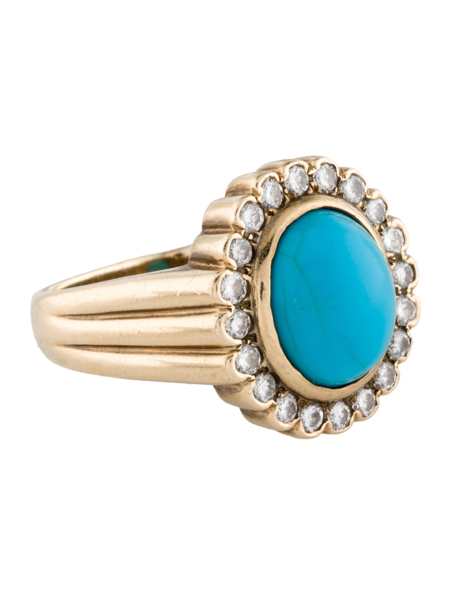 Ring 14K Turquoise & Diamond Cocktail Ring