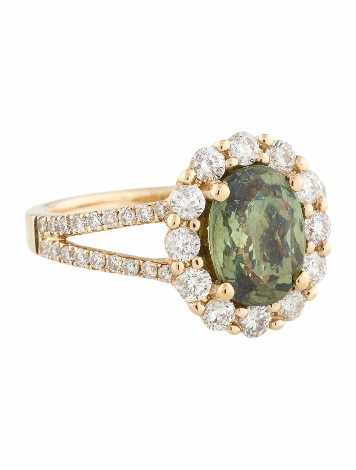 Ring 14K Demantoid Garnet & Diamond Cocktail Ring