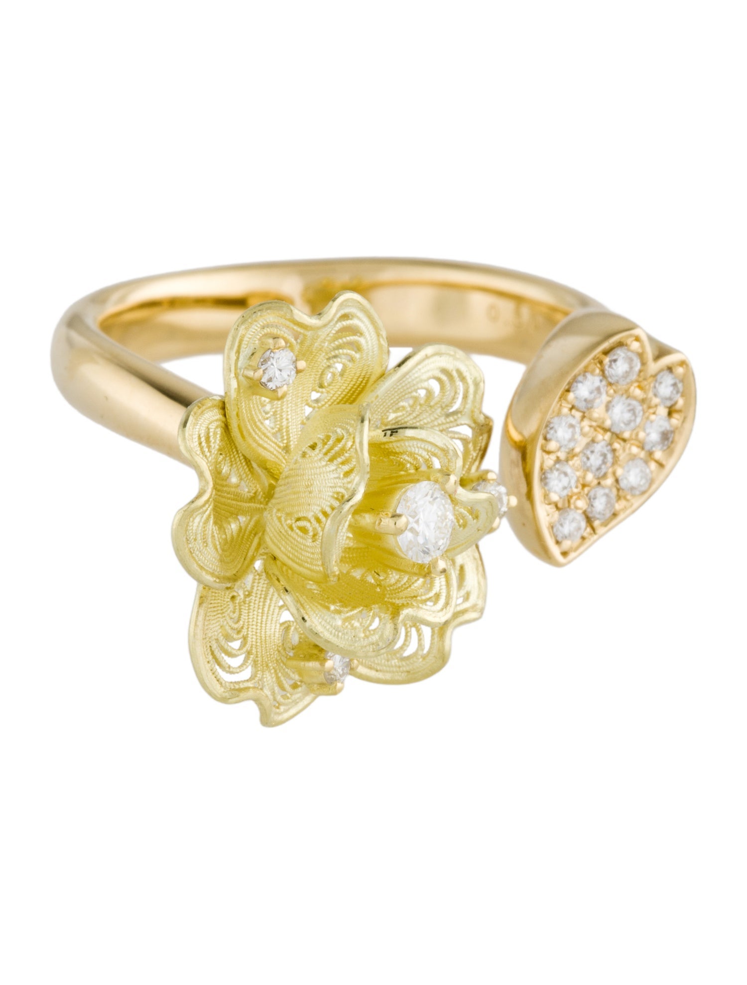 Ring 18K Diamond Heart & Flower Cocktail Ring