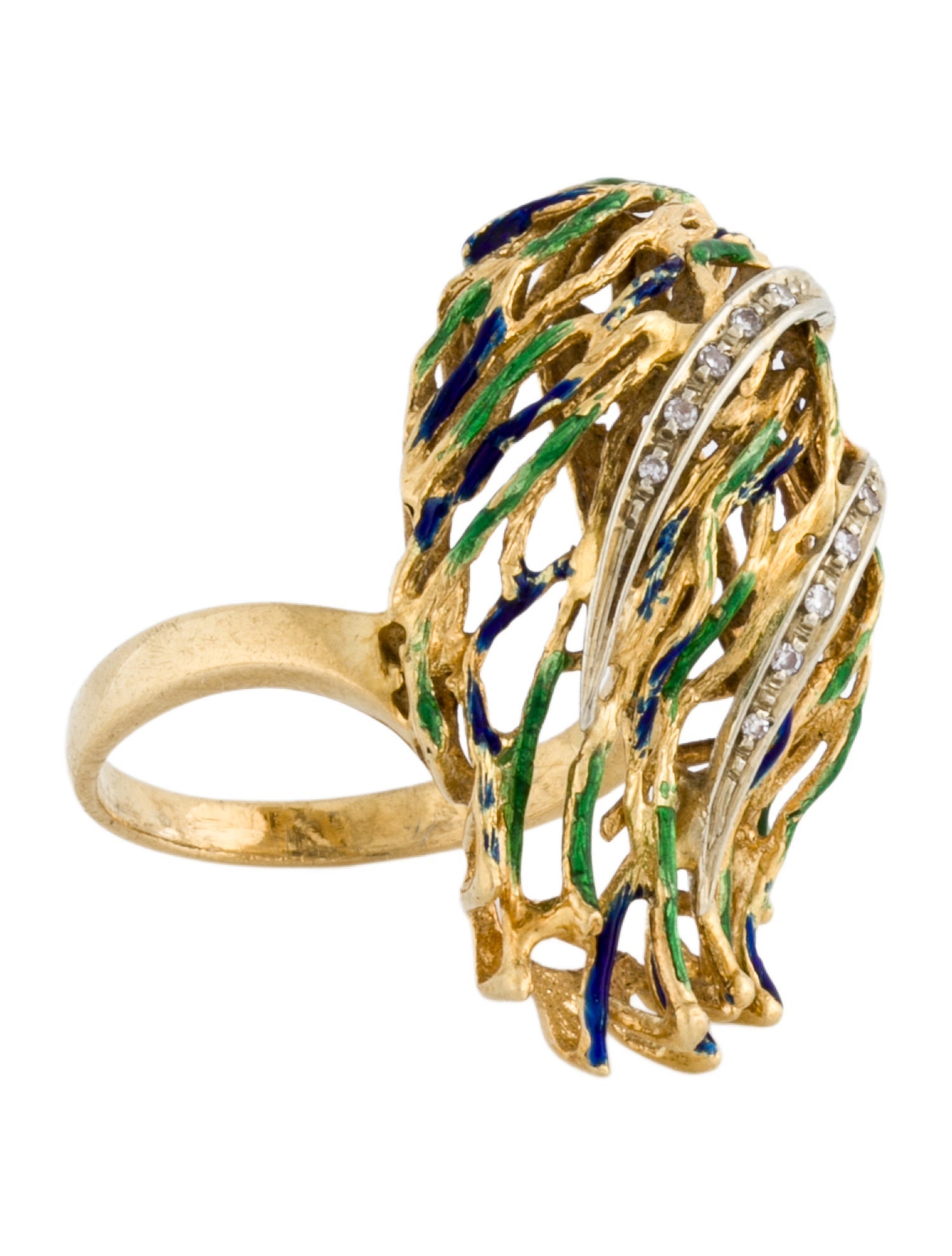 Ring 18K Diamond & Enamel Fancy Cocktail