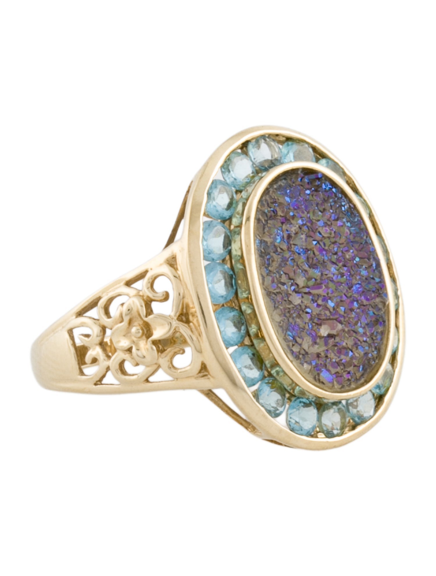 Ring 14K Druzy & Topaz Cocktail Ring