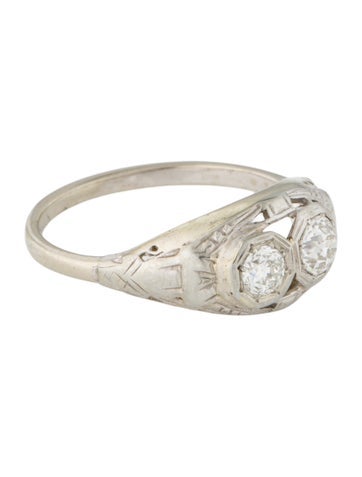 Ring Signet Vintage 14K Diamond Moi et Toi Cocktail 7.75