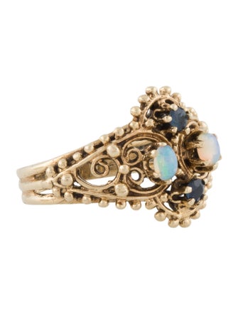 Ring 14K Sapphire & Opal Cluster Openwork Ring