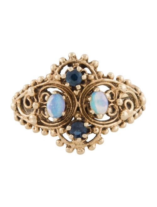 Ring 14K Sapphire & Opal Cluster Openwork Ring