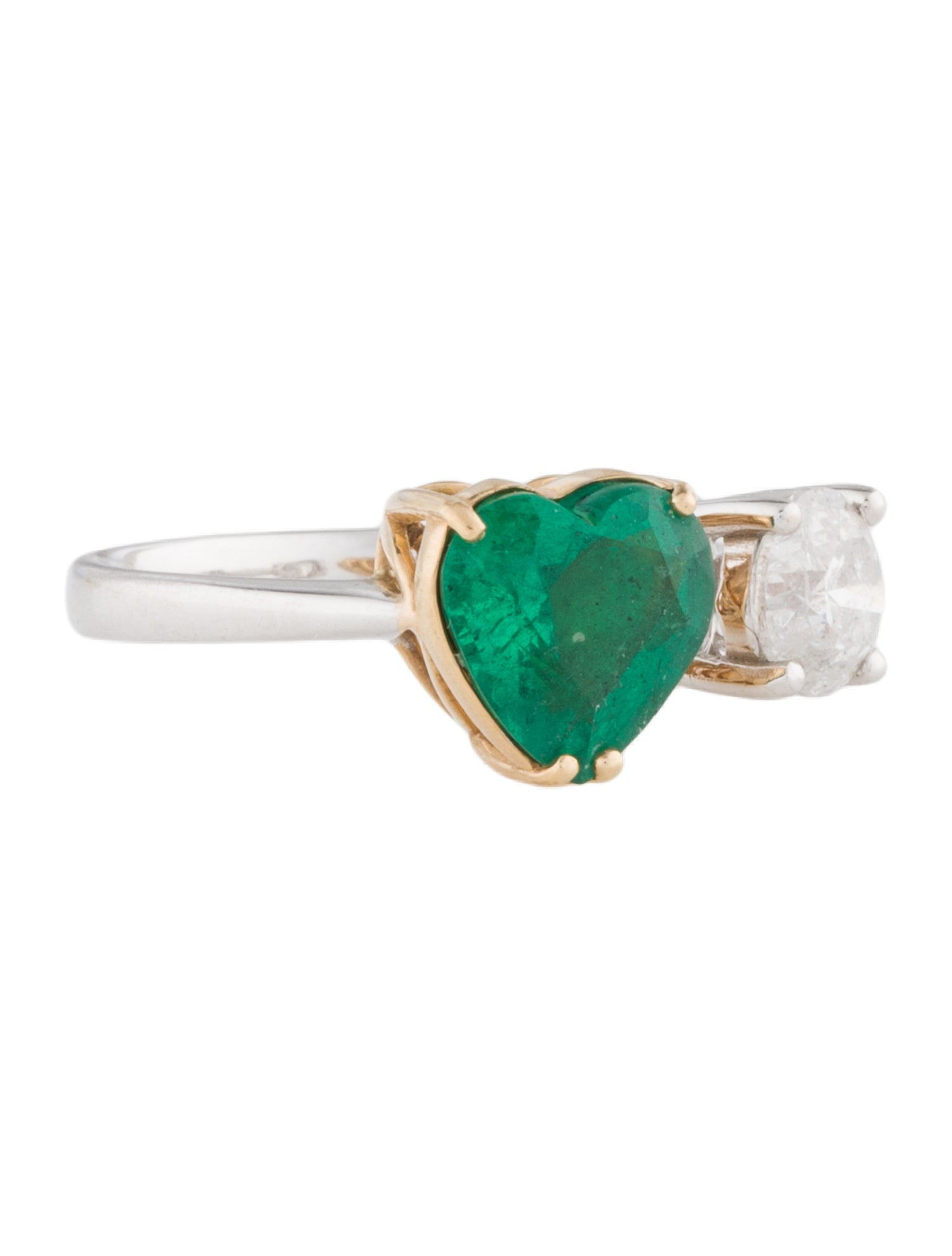Ring Oscar Friedman 18K 1.00ct Diamond & Emerald Toi et Moi Cocktail