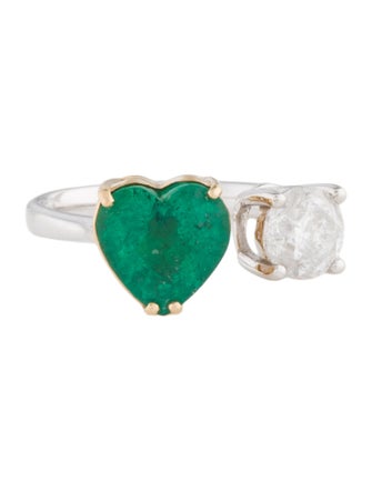 Ring Oscar Friedman 18K 1.00ct Diamond & Emerald Toi et Moi Cocktail Ring