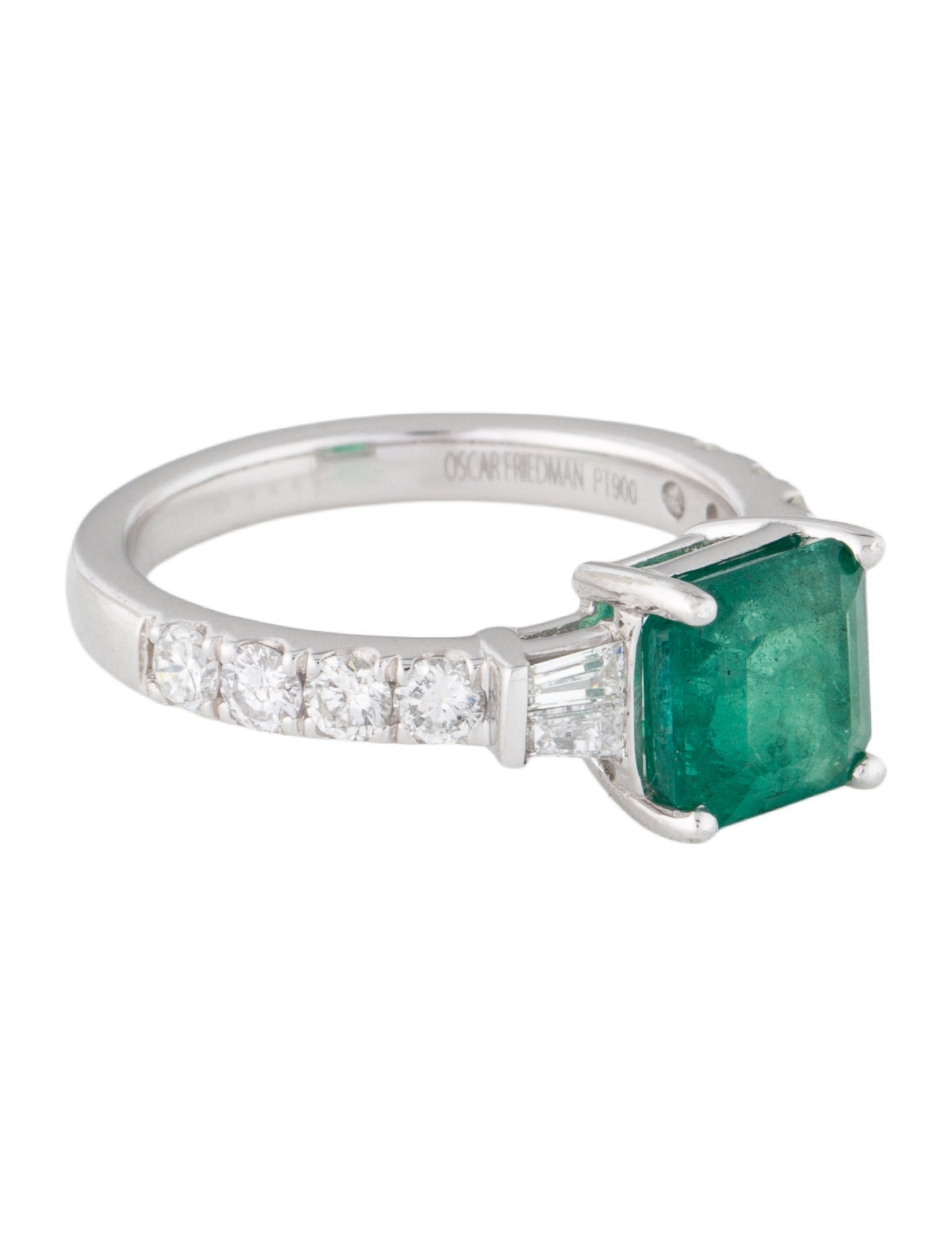 Ring Oscar Friedman Platinum 2.23ct Emerald & Diamond Cocktail Ring
