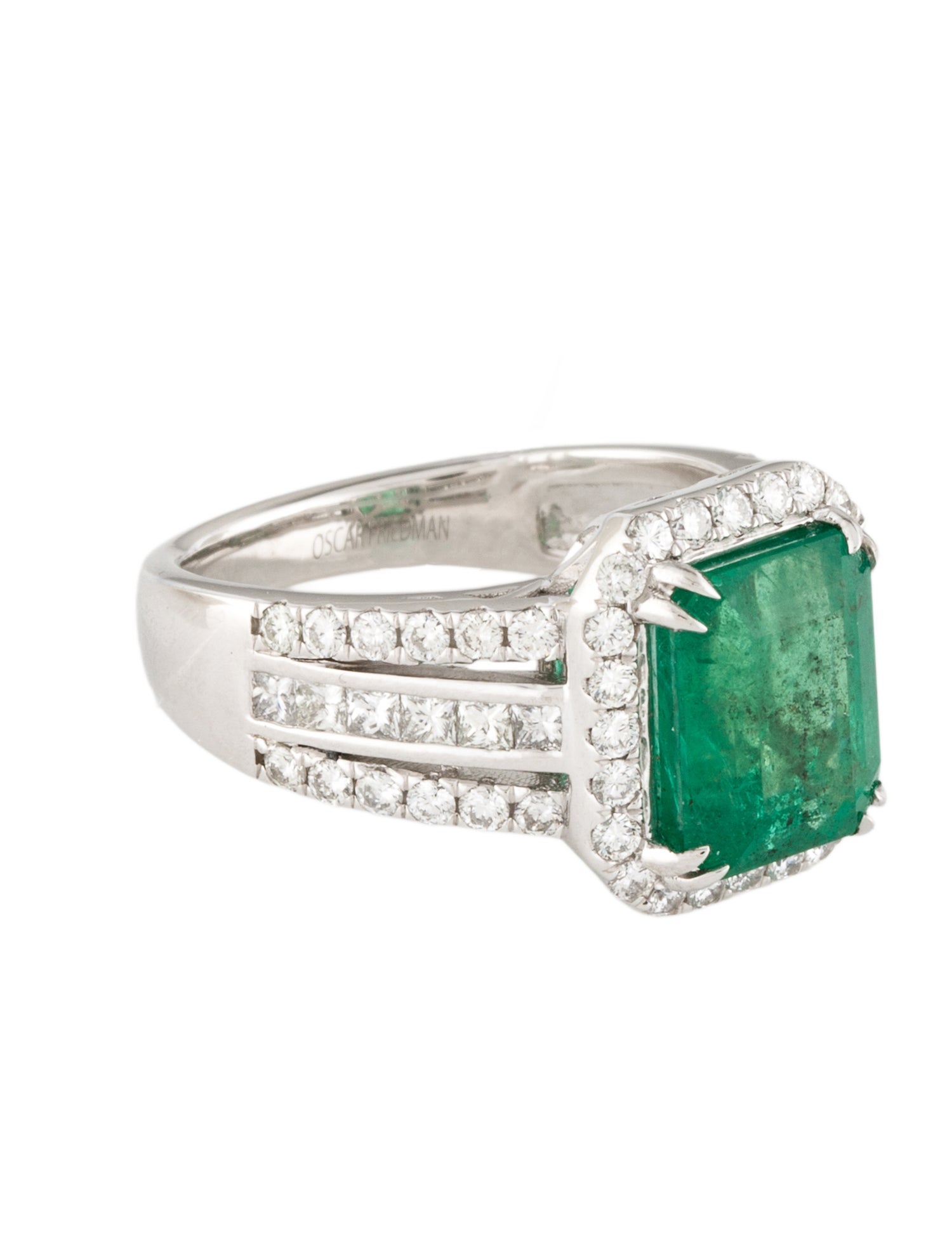 Ring Oscar Friedman Platinum 3.75ct Emerald & Diamond Cocktail Ring