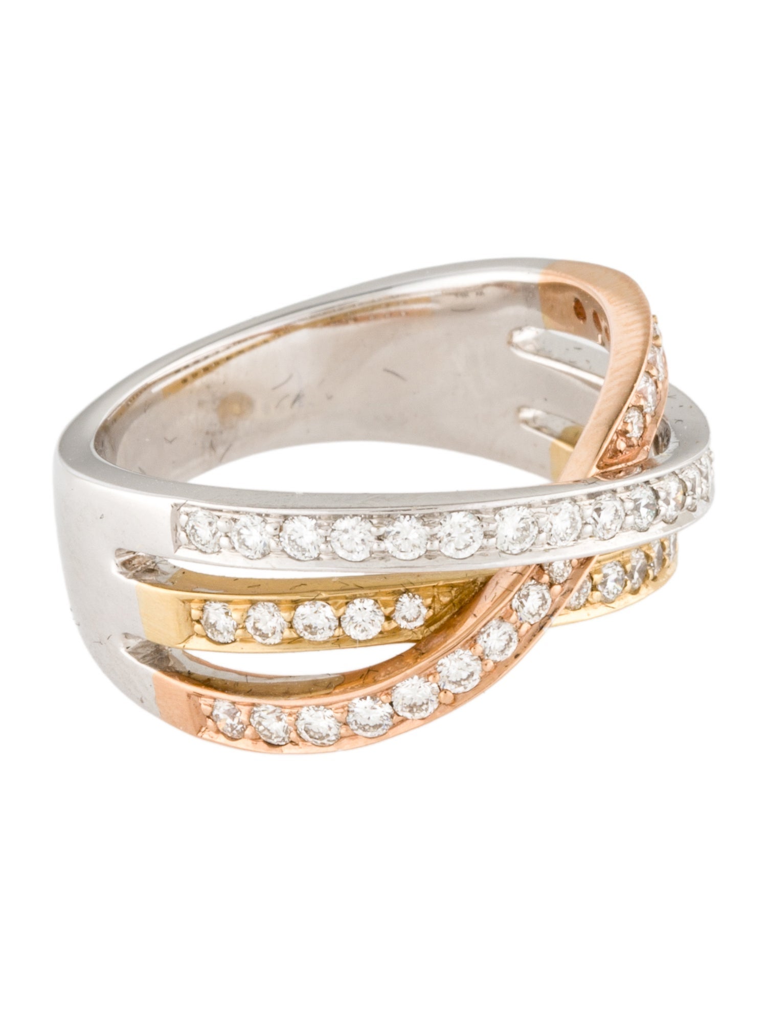 Ring 14K Tri-Tone Diamond Crossover Band