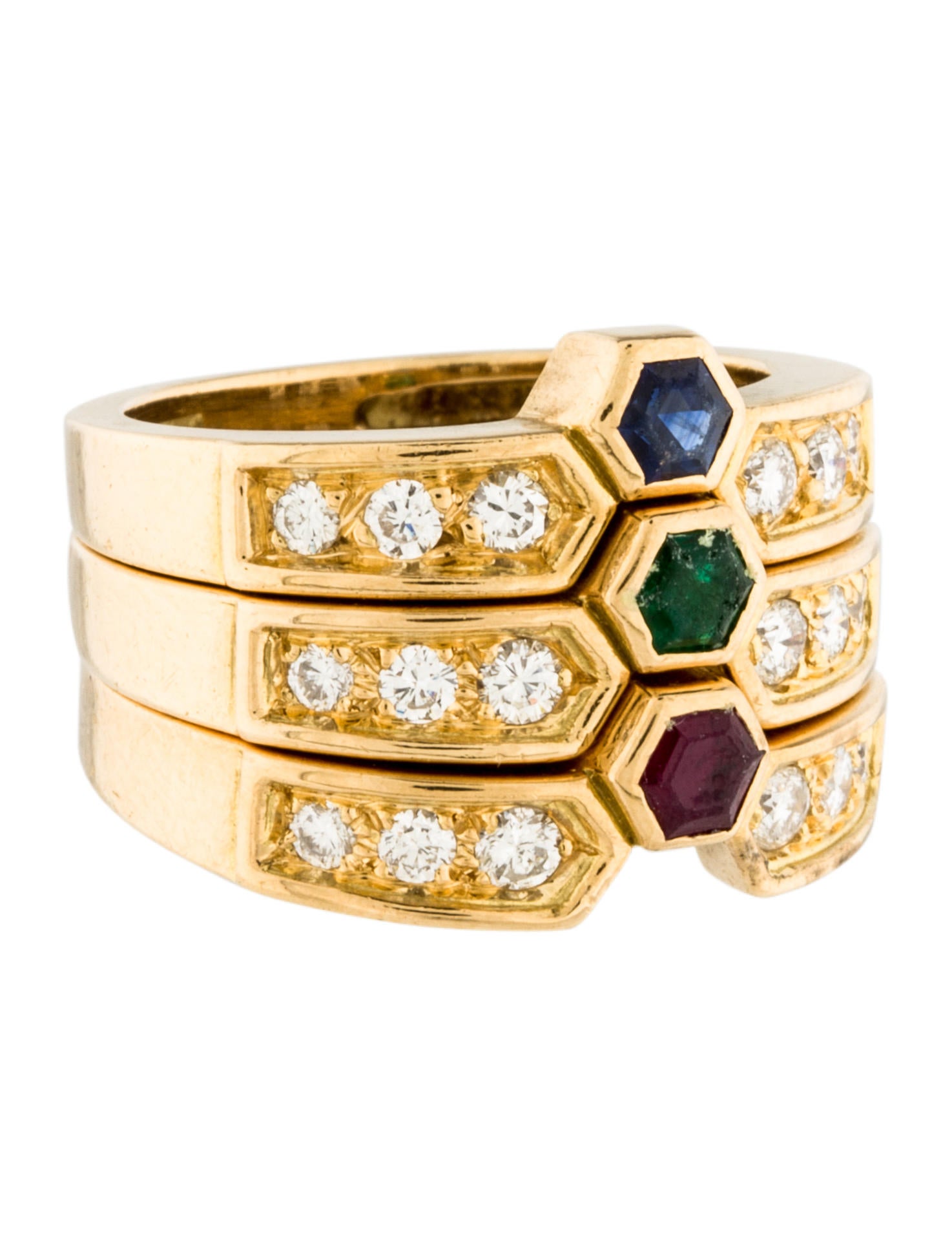 Ring 18K Diamond & Multi Colored Stone Stacking Ring Gold, 18K Yellow