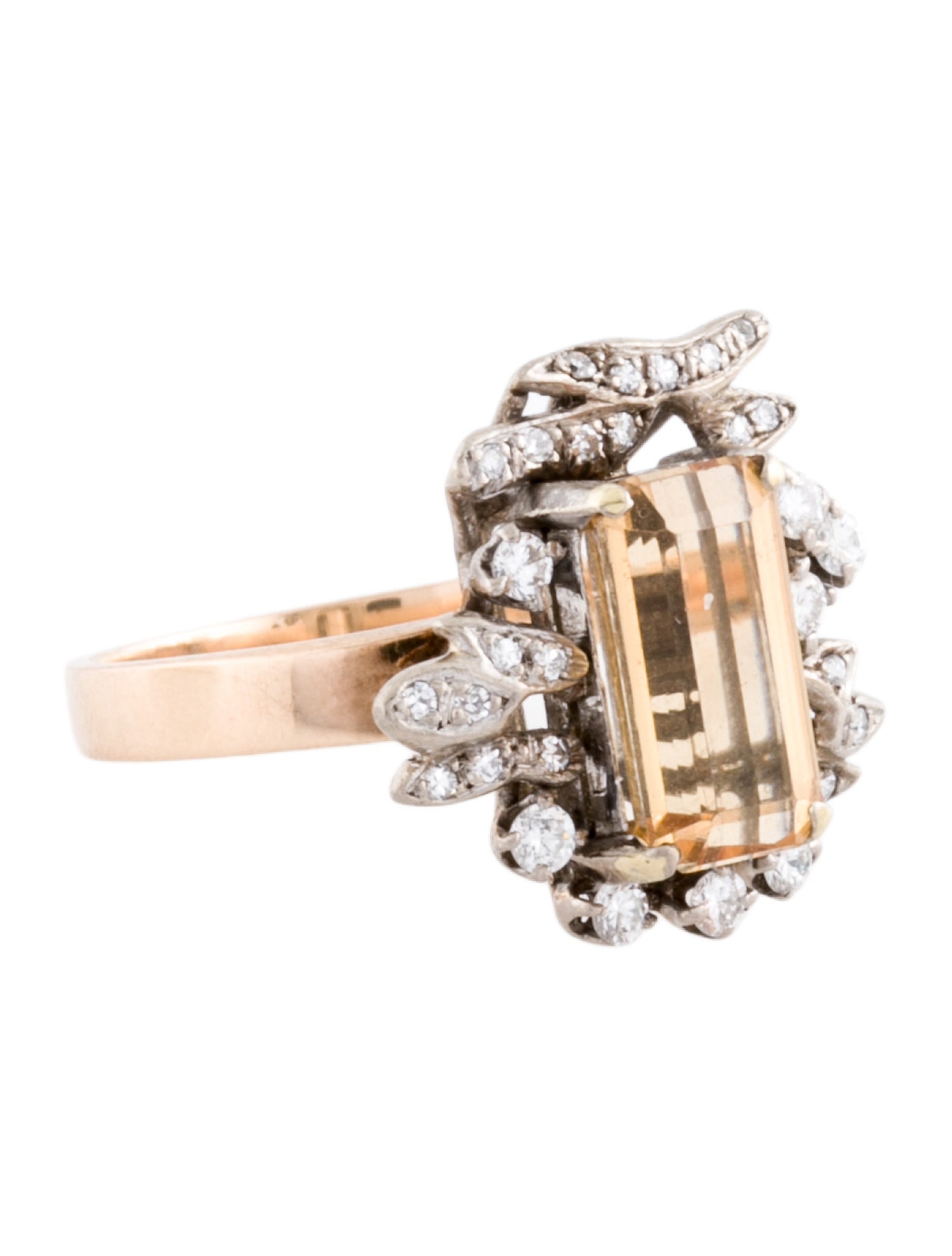 Ring Vintage 14K Topaz & Diamond Cocktail Ring