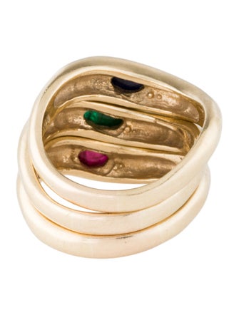Ring 14K Ruby, Sapphire & Emerald Stacking Ring Set