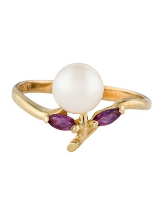 Ring 14K Pearl & Ruby Cocktail Ring