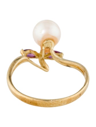 Ring 14K Pearl & Ruby Cocktail Ring