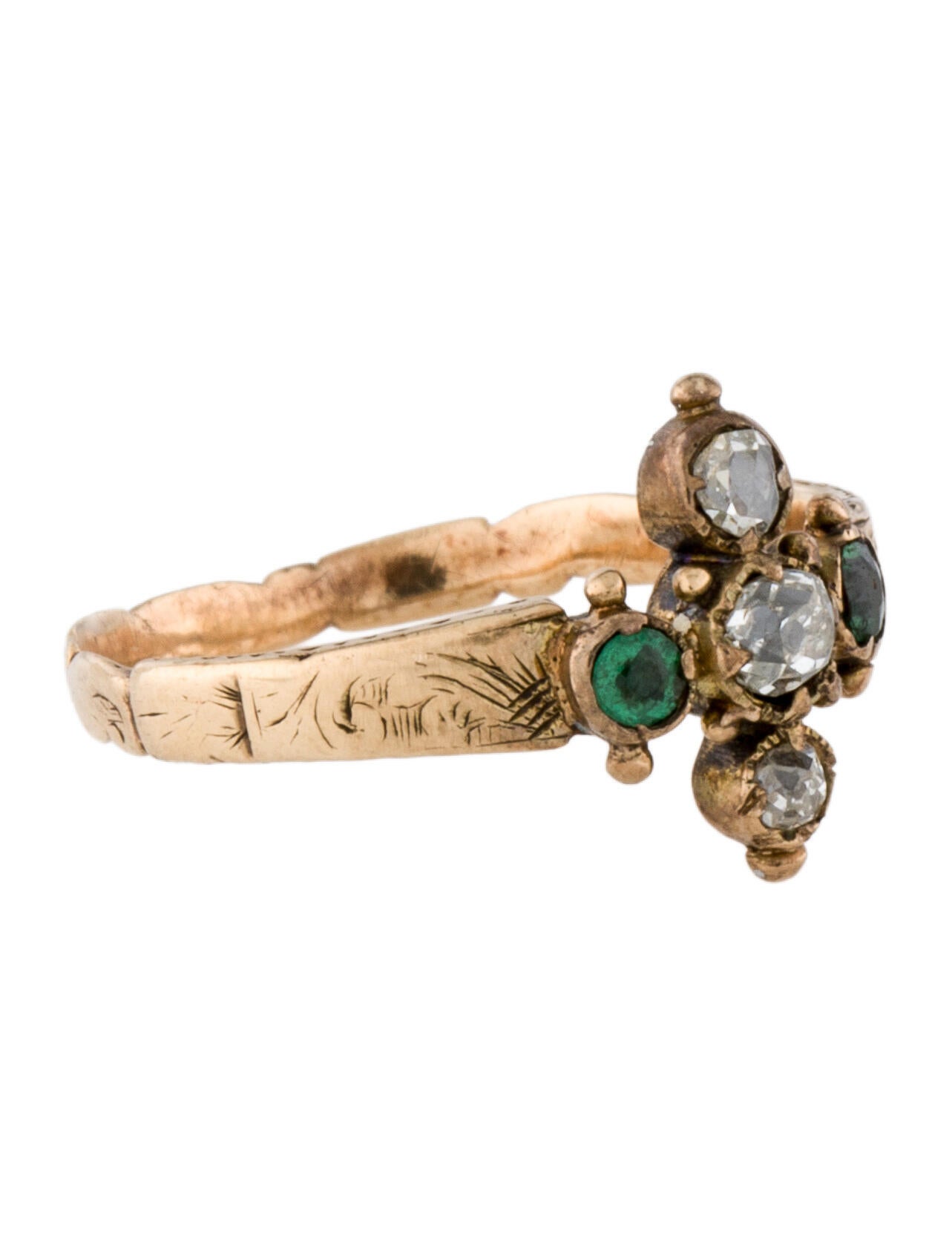 Ring Antique 14K Glass & Garnet Doublet & Diamond Cocktail