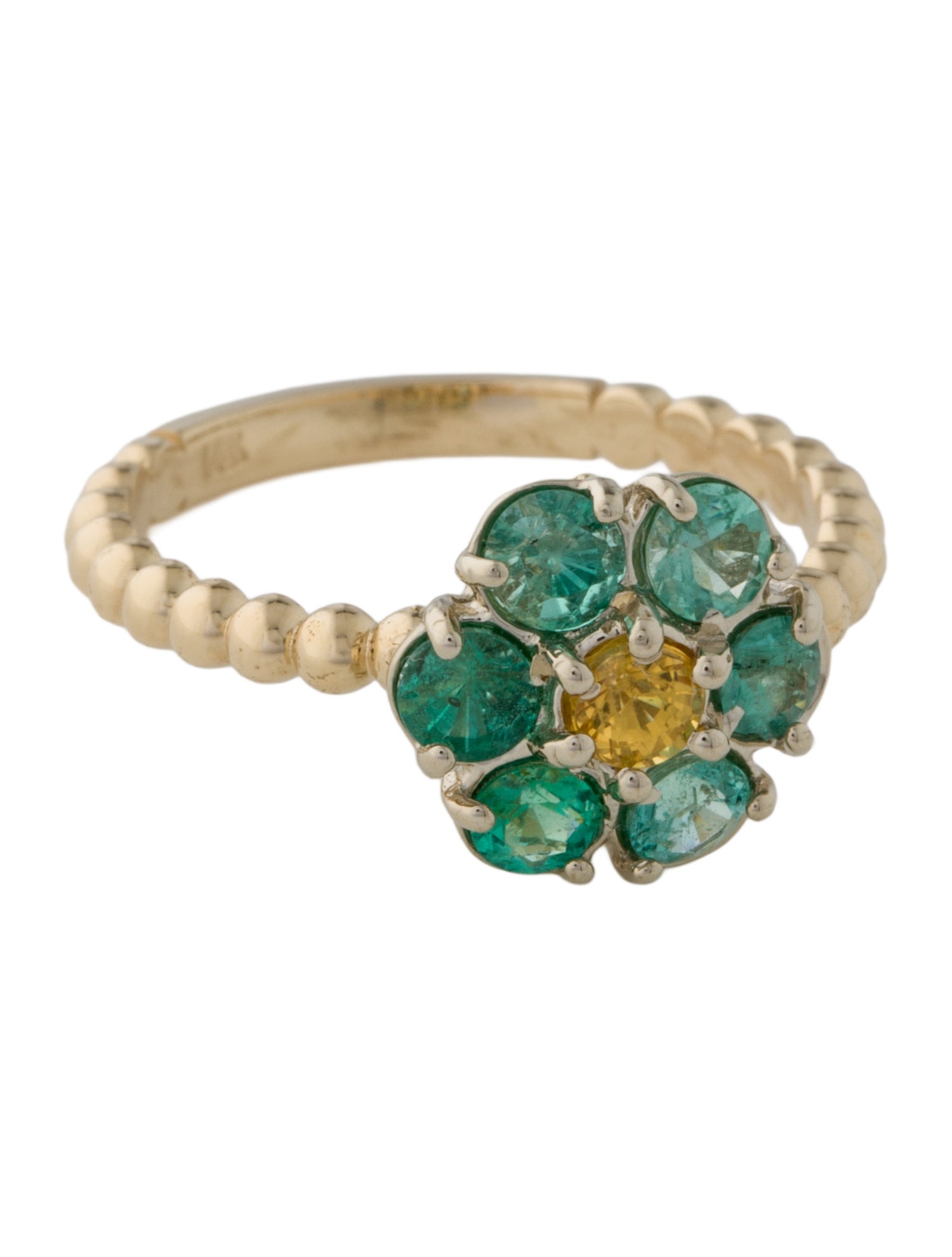 Ring 14K Emerald & Sapphire Flower Cocktail Ring