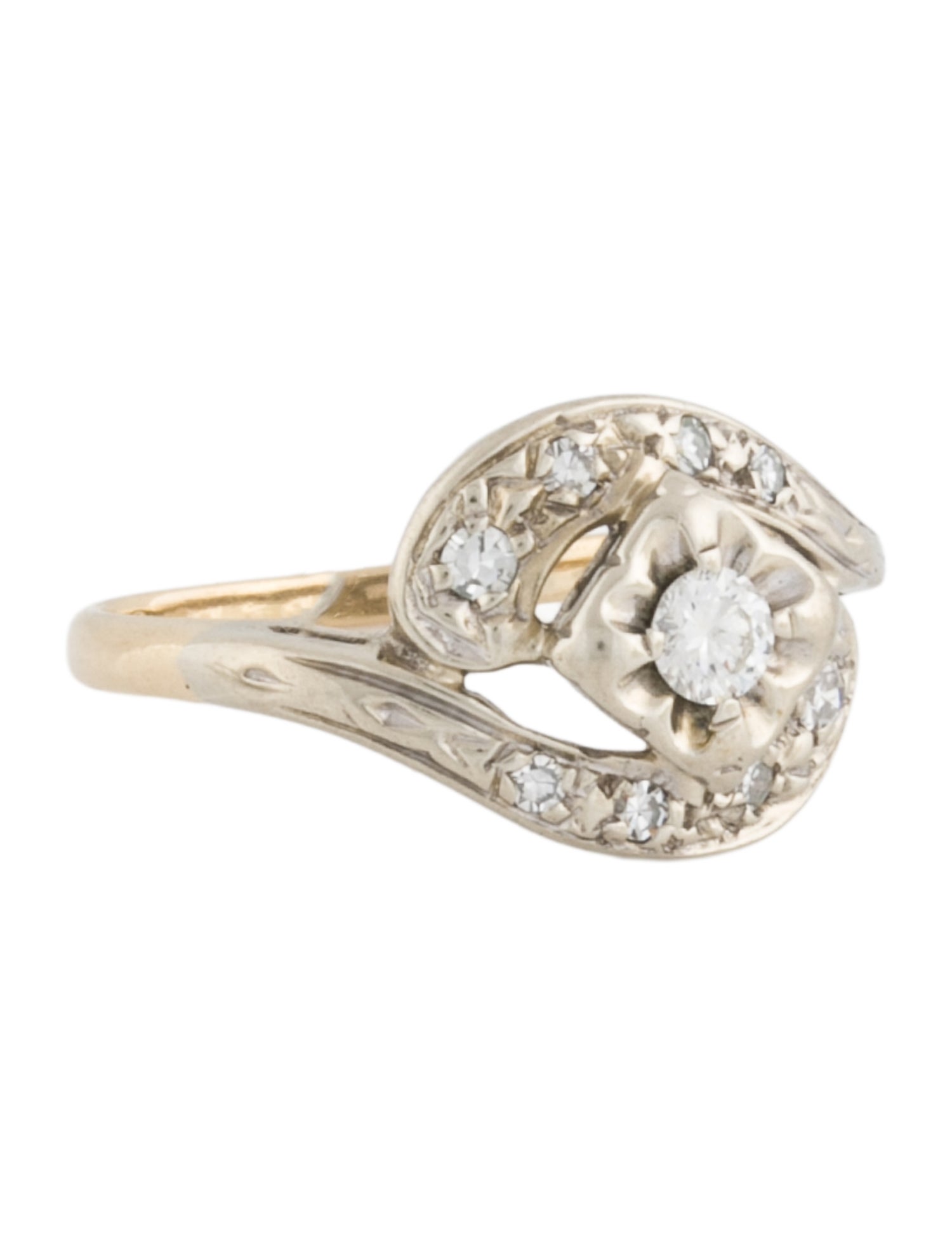 Ring 14K Diamond Bypass Cocktail Ring