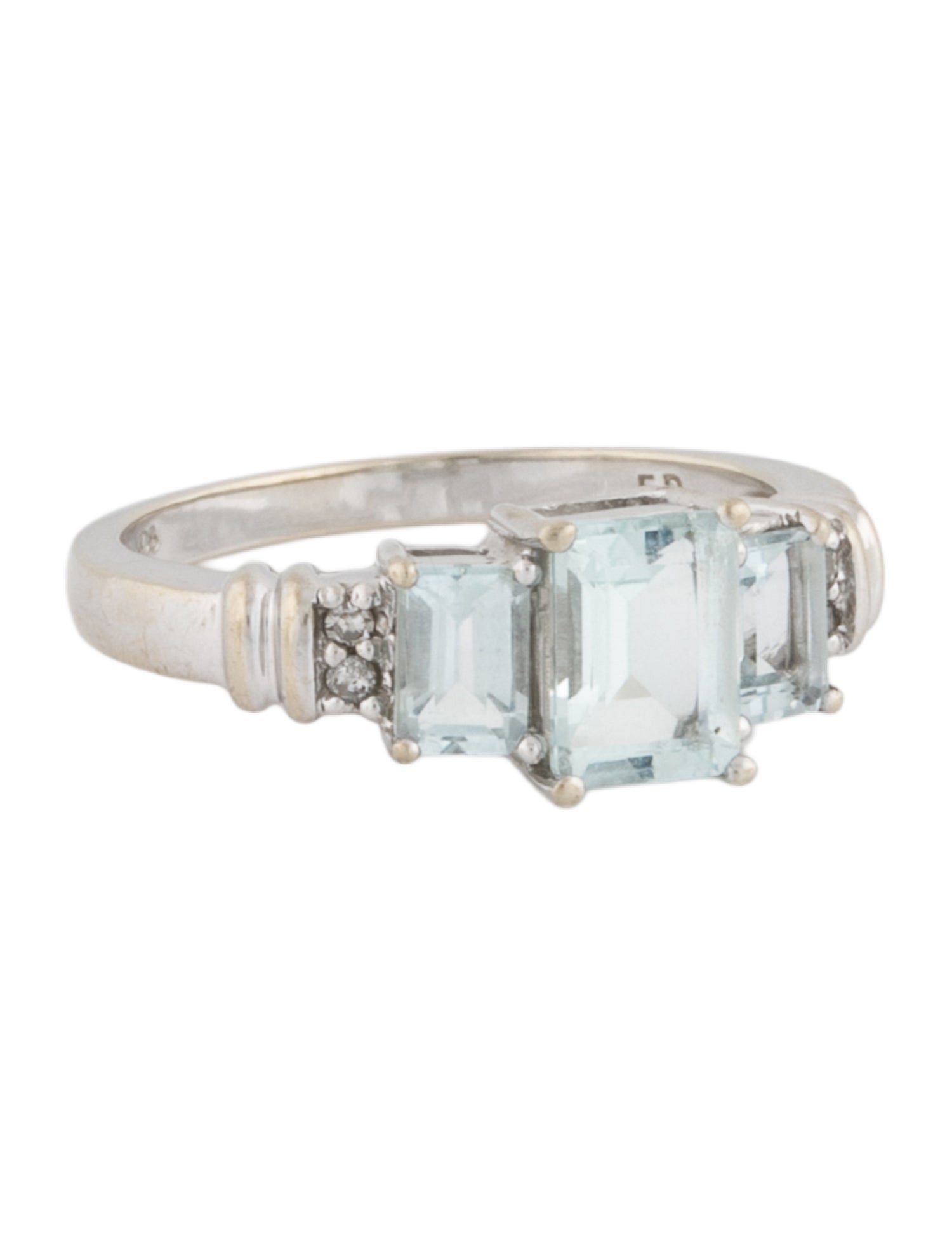 Ring 14K Diamond-Accented Aquamarine Three Stone Ring