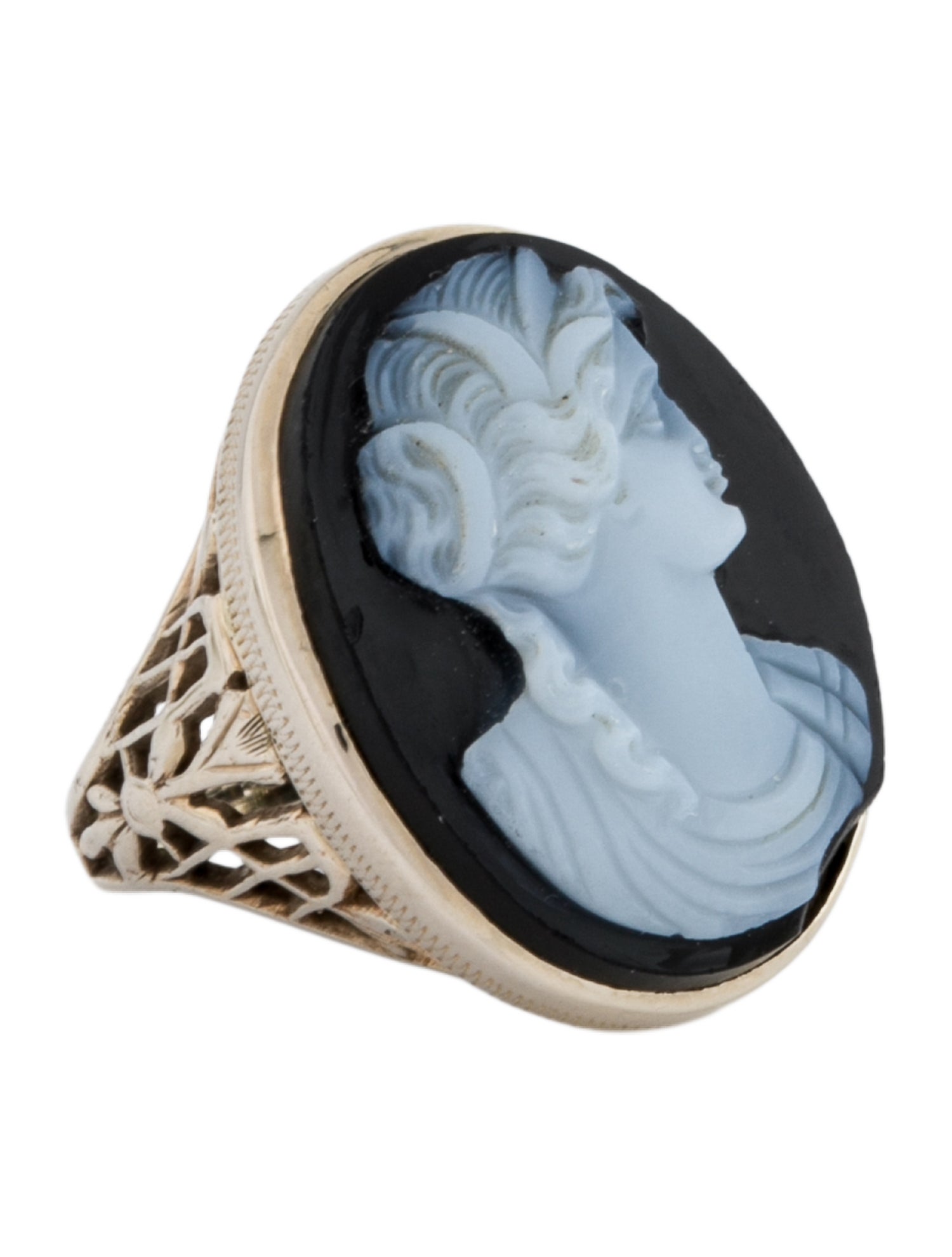 Ring 14K Onyx Cameo Openwork