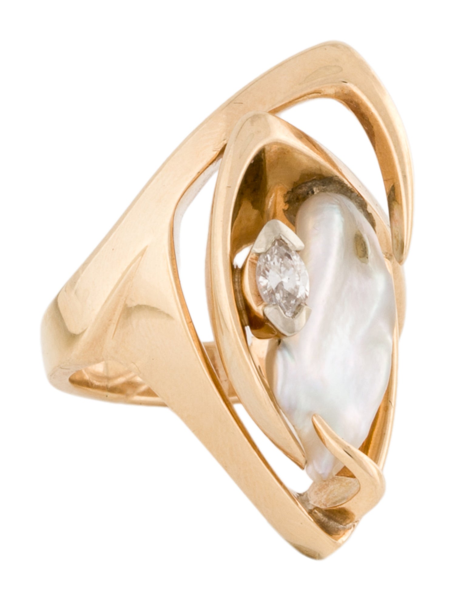 Ring 14K Pearl & Diamond Cocktail Ring