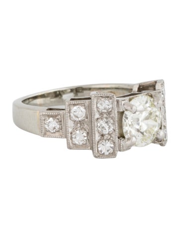 Ring Cocktail 18K & Platinum 1.34ct Diamond Engagement 5.75