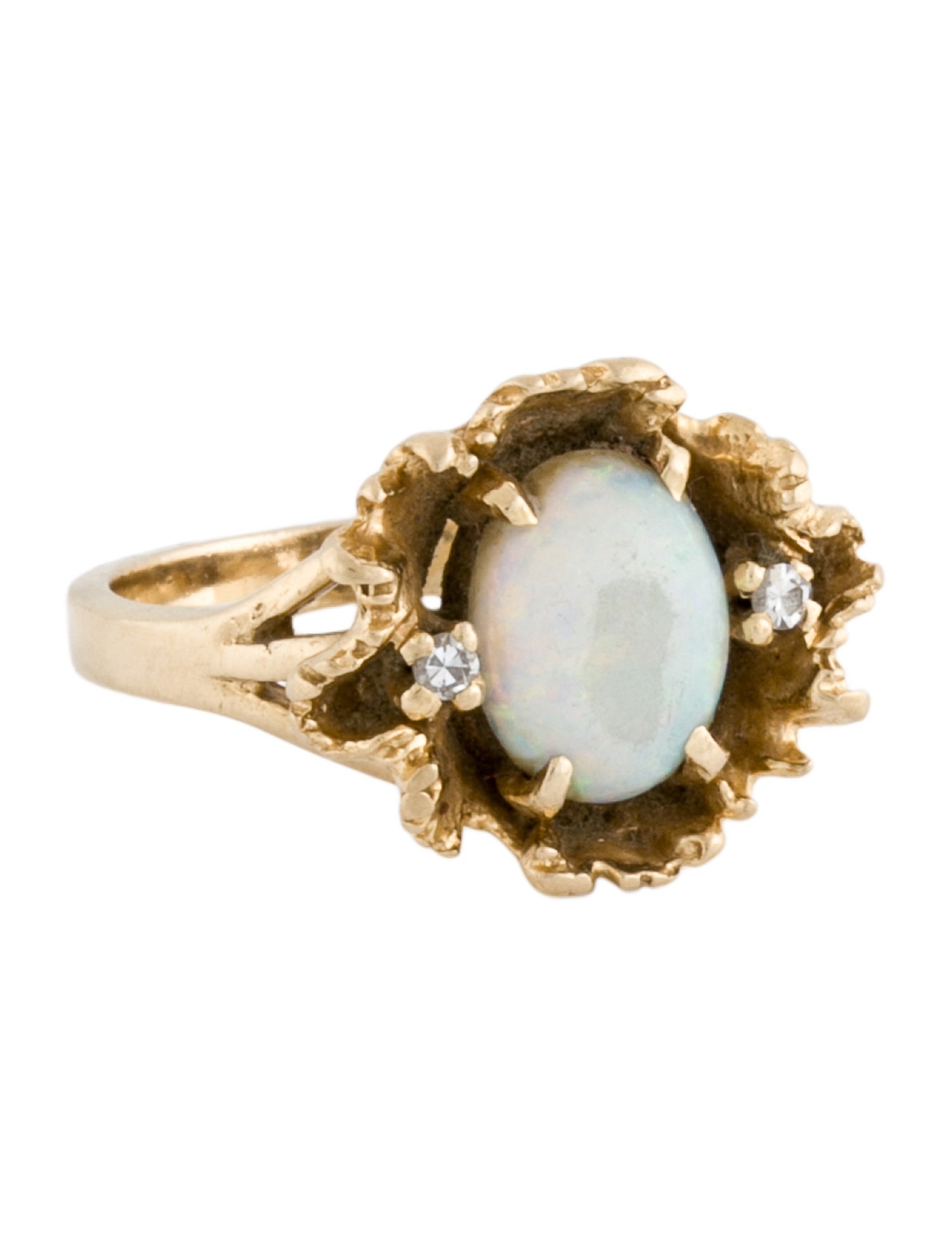 Ring 14K Opal & Diamond Cocktail
