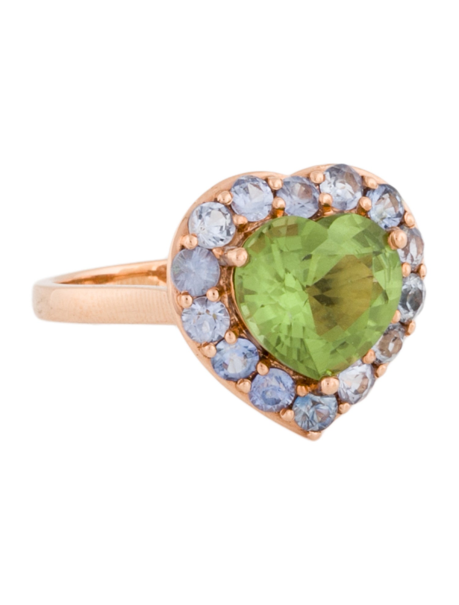 Ring 18K Peridot & Sapphire Heart Cocktail Ring