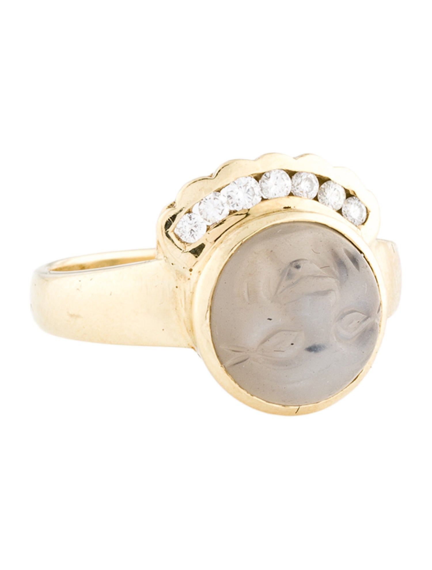 Ring 14K Moonstone & Diamond Cocktail Ring