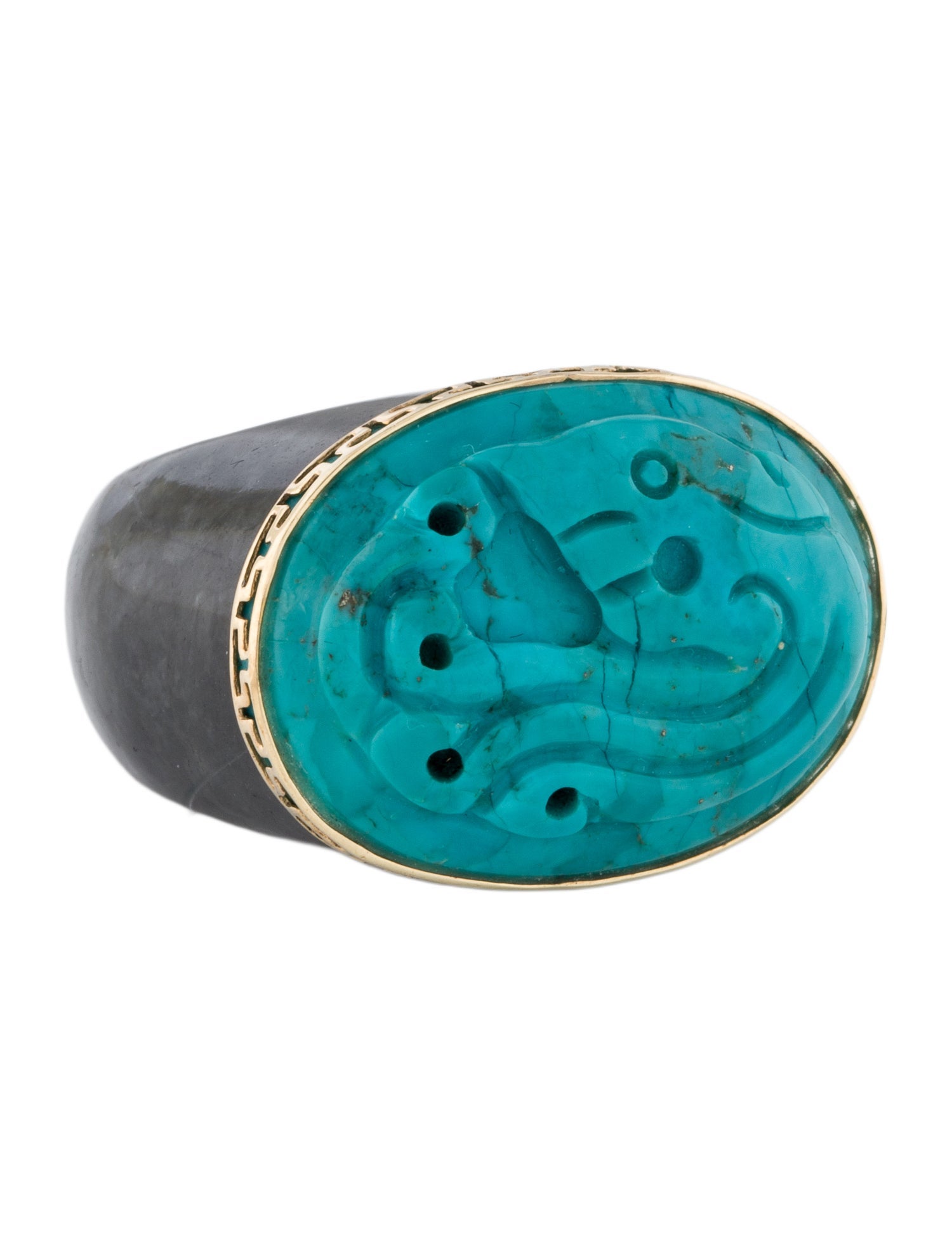 Ring 10K Turquoise & Jadeite Cocktail Ring