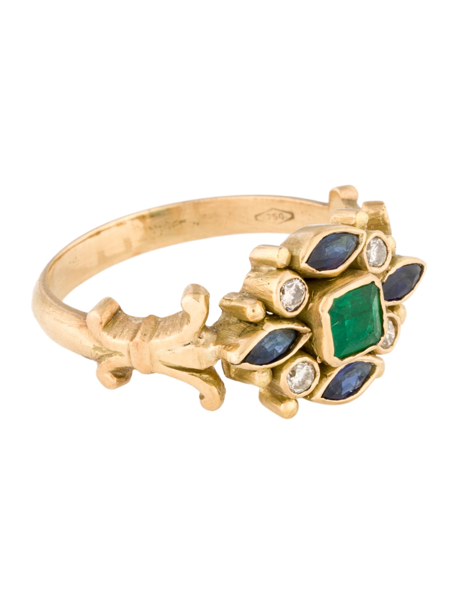 Ring 18K Emerald, Sapphire, & Diamond Cocktail Ring