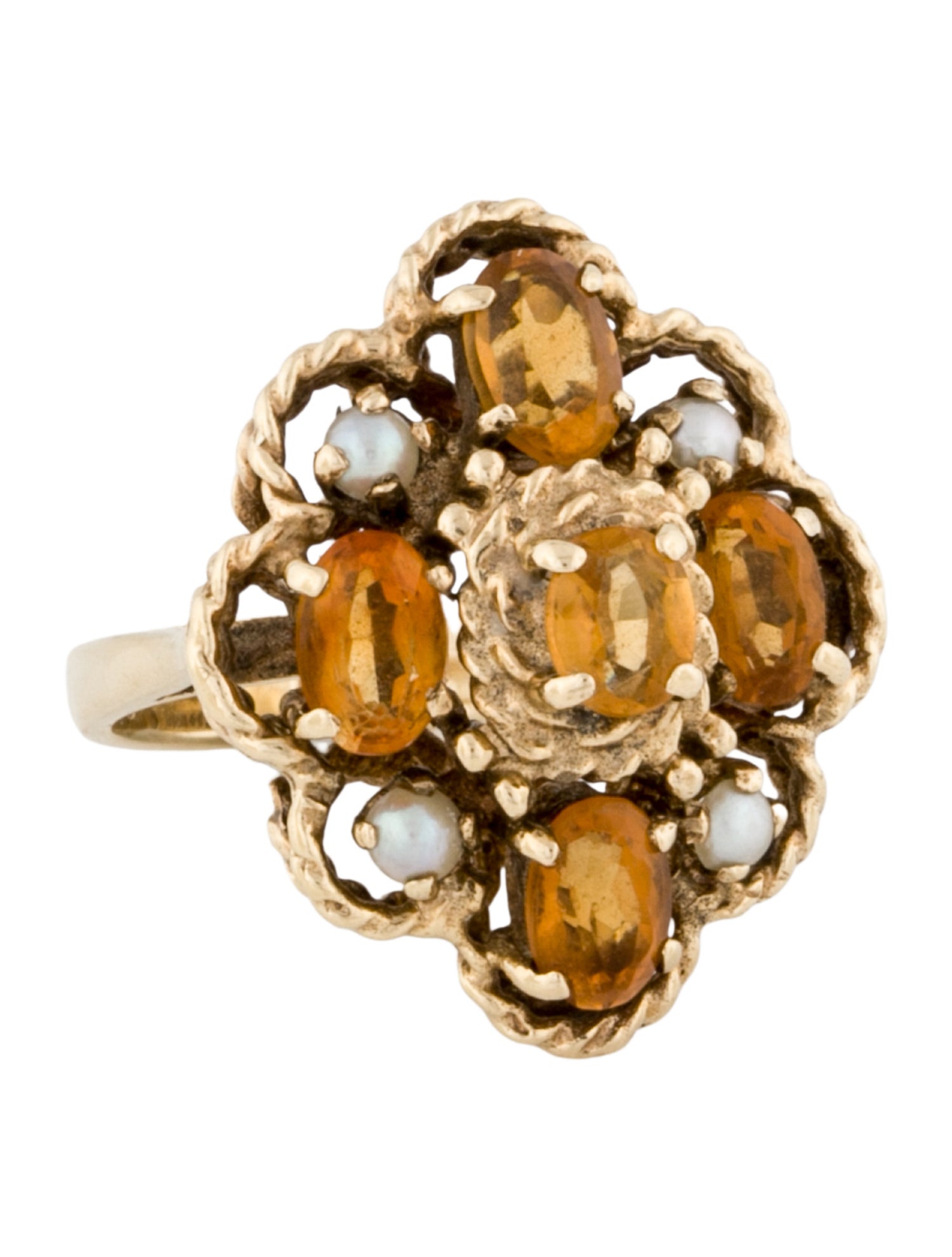 Ring 10K Pearl & Citrine Cocktail
