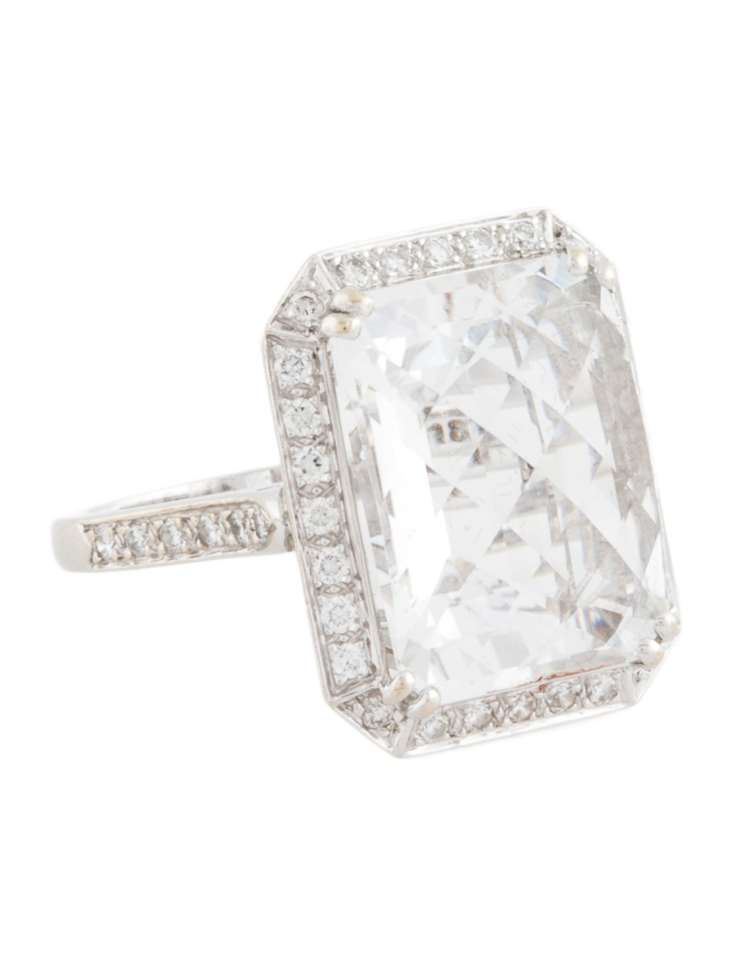 Ring 18K Quartz & Diamond Halo Cocktail Ring