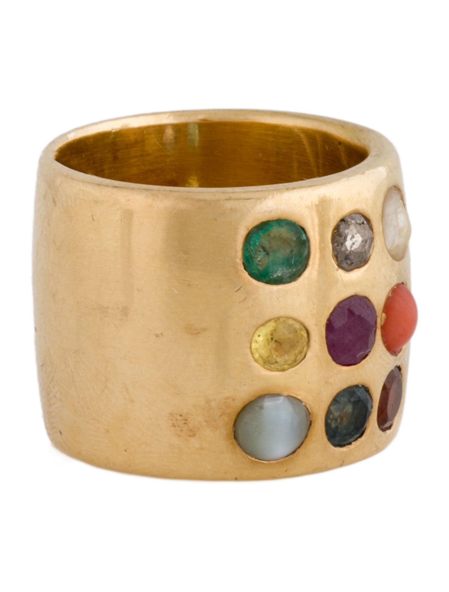 Ring 18K Pearl & Multi-Stone Wide Band