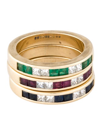 Ring 14K Ruby, Sapphire & Emerald Stacking Band Set