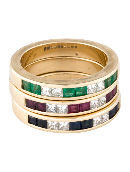 Ring 14K Ruby, Sapphire & Emerald Stacking Band Set