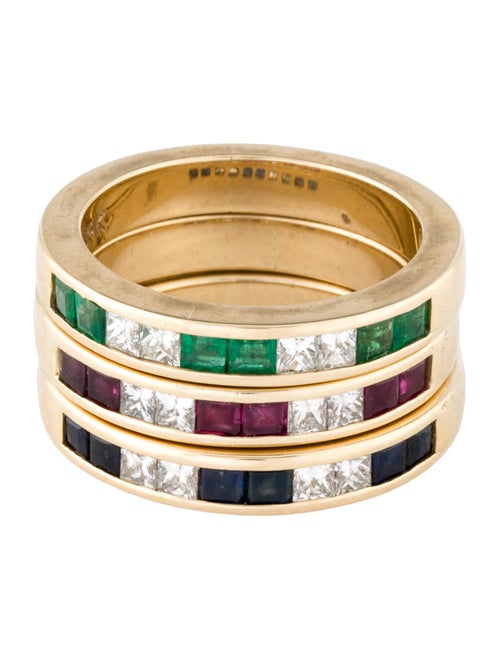 Ring 14K Ruby, Sapphire & Emerald Stacking Band Set
