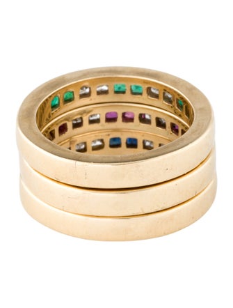 Ring 14K Ruby, Sapphire & Emerald Stacking Band Set
