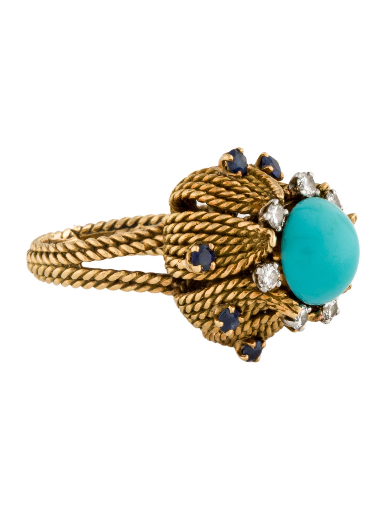 Ring 18K Turquoise, Sapphire & Diamond Cocktail Ring