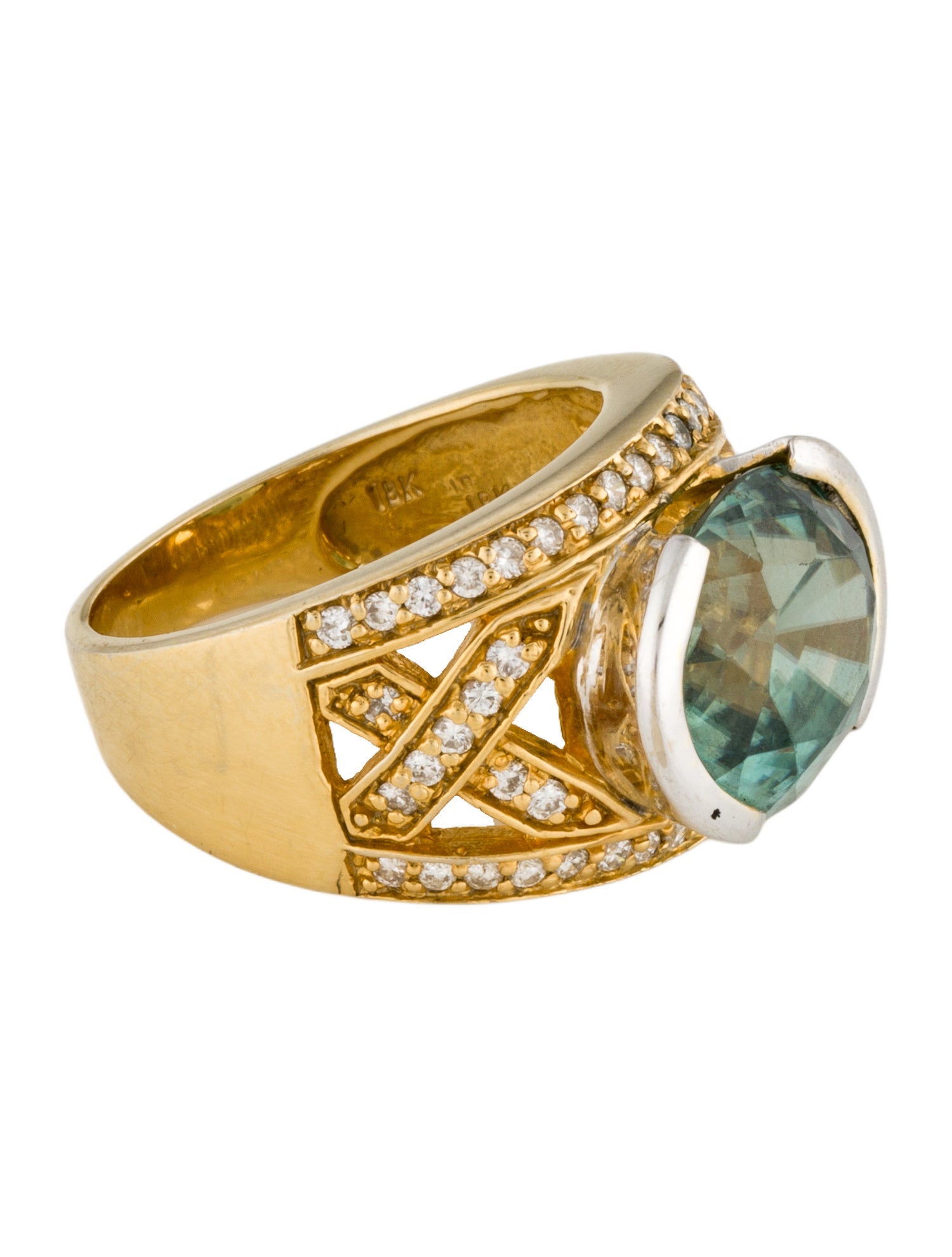 Ring 18K 13.42ct Zircon & Diamond Cocktail Ring