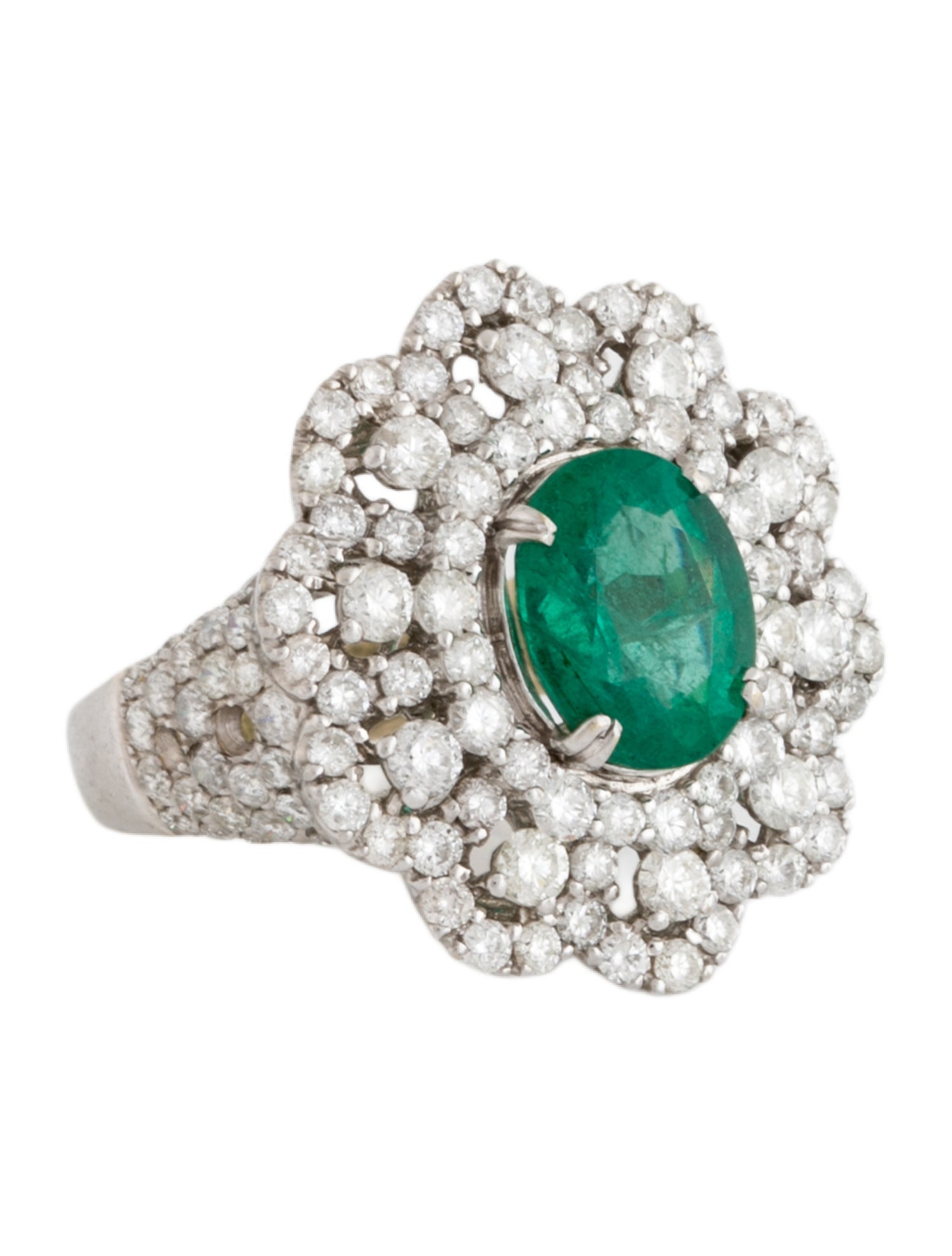 Ring 18K 2.39ct Emerald & Diamond Cocktail Ring
