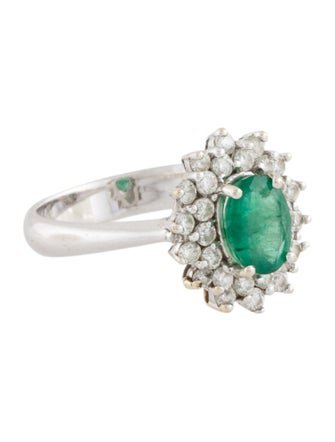 Ring 14K Emerald & Diamond Halo Cocktail Ring