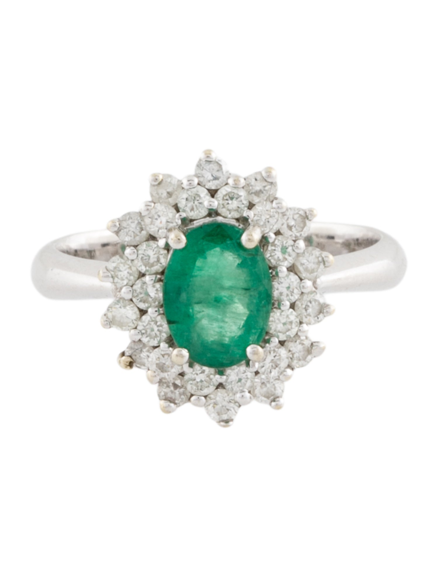 Ring 14K Emerald & Diamond Halo Cocktail Ring