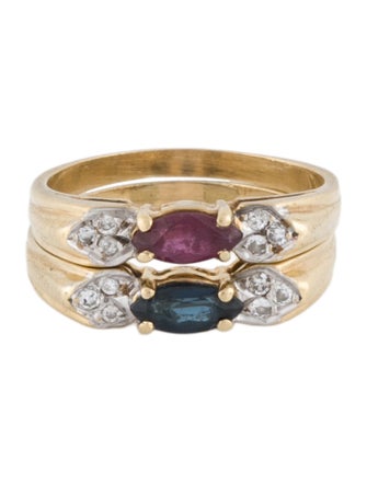 Ring 14K Ruby, Sapphire & Diamond Band Set