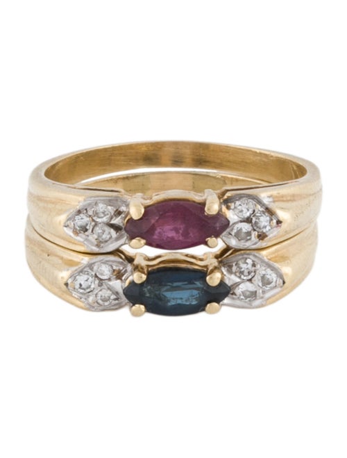 Ring 14K Ruby, Sapphire & Diamond Band Set