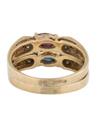 Ring 14K Ruby, Sapphire & Diamond Band Set