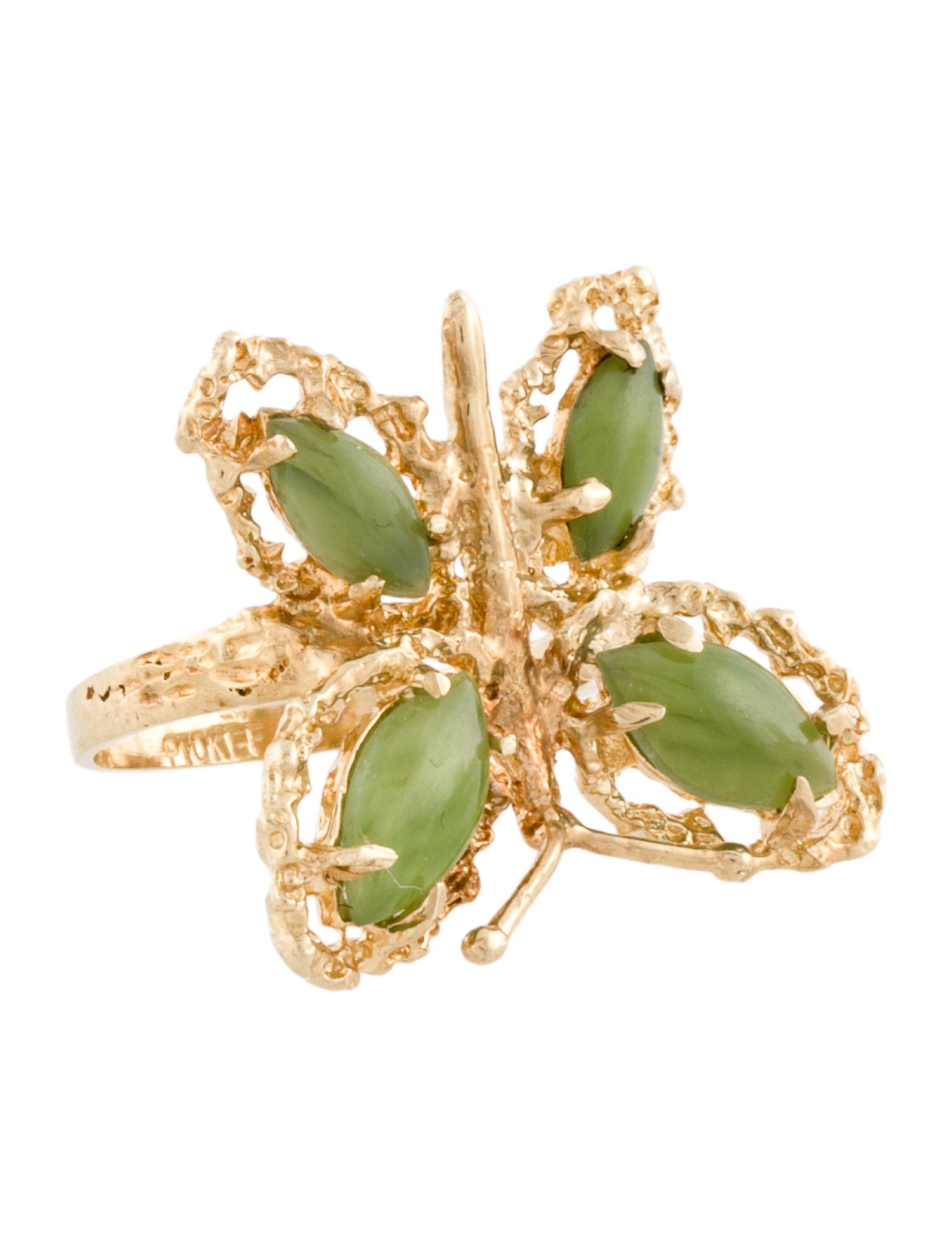 Ring 10K Nephrite Butterfly Cocktail Ring