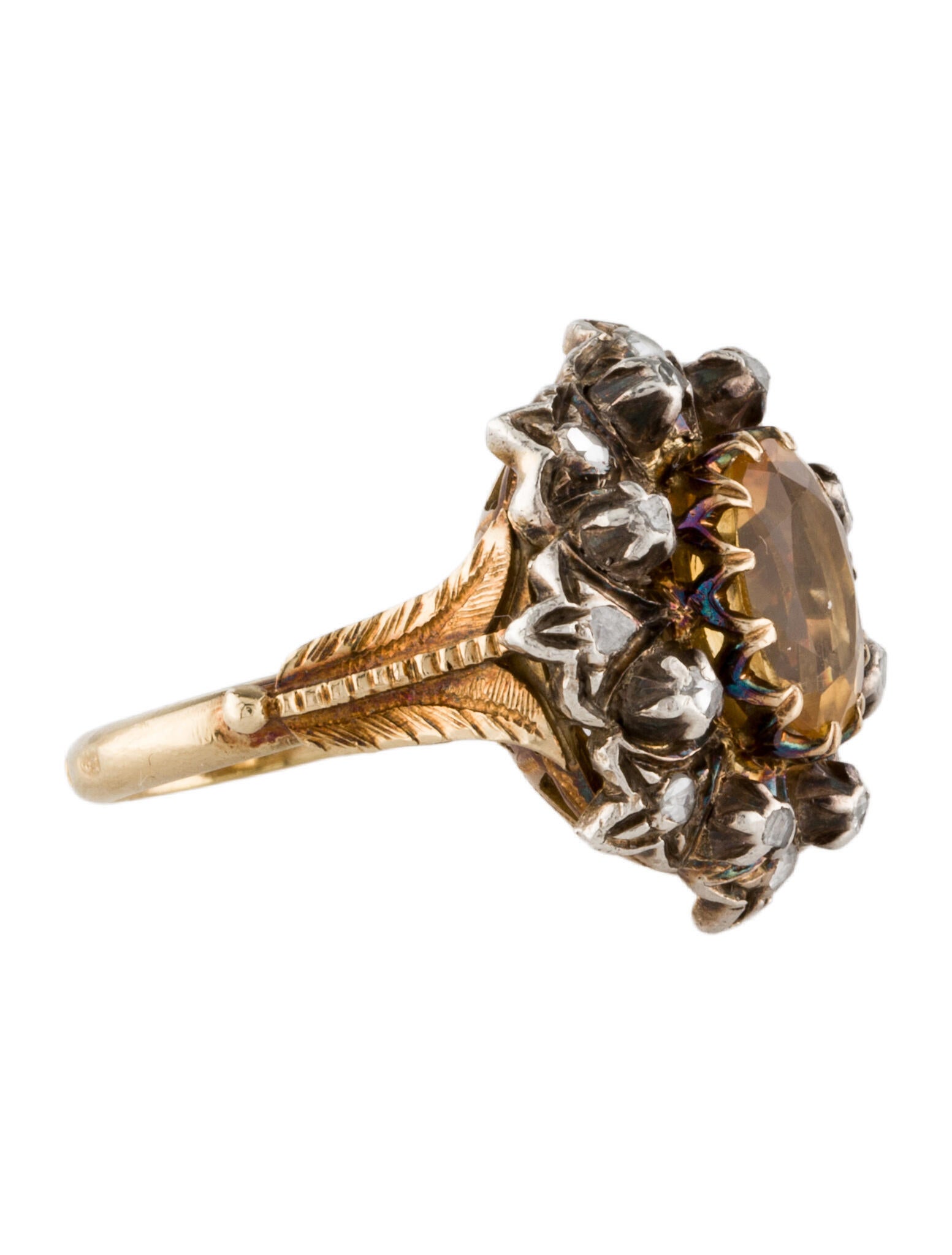 Ring 16K Citrine & Diamond Cocktail Ring