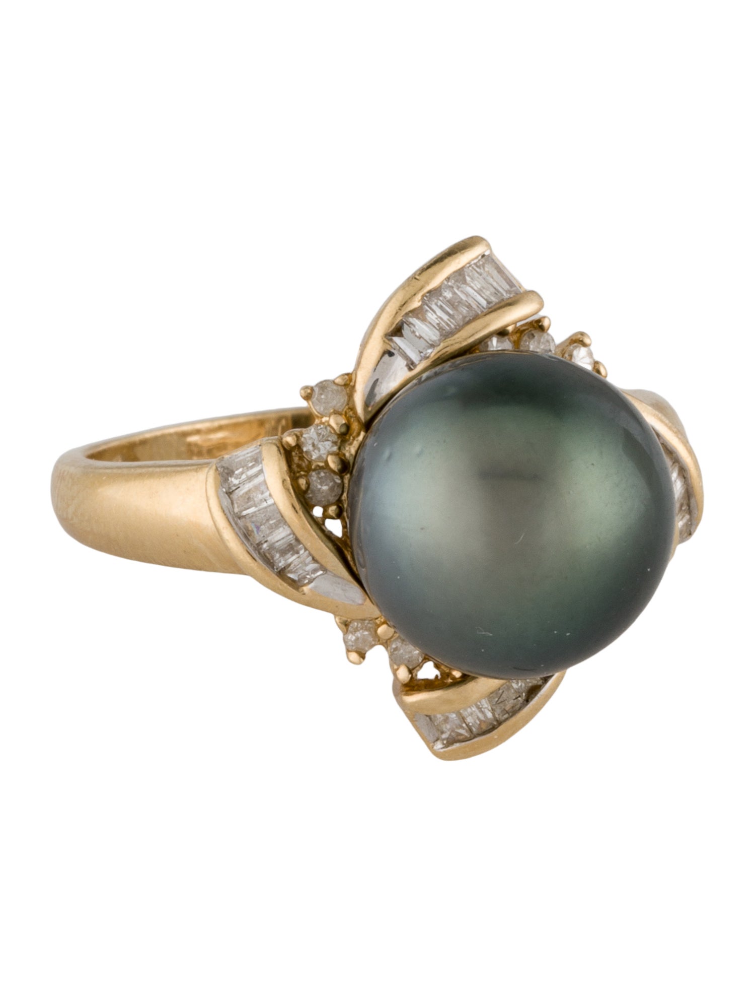 Ring 14K Dyed Pearl & Diamond Cocktail Ring