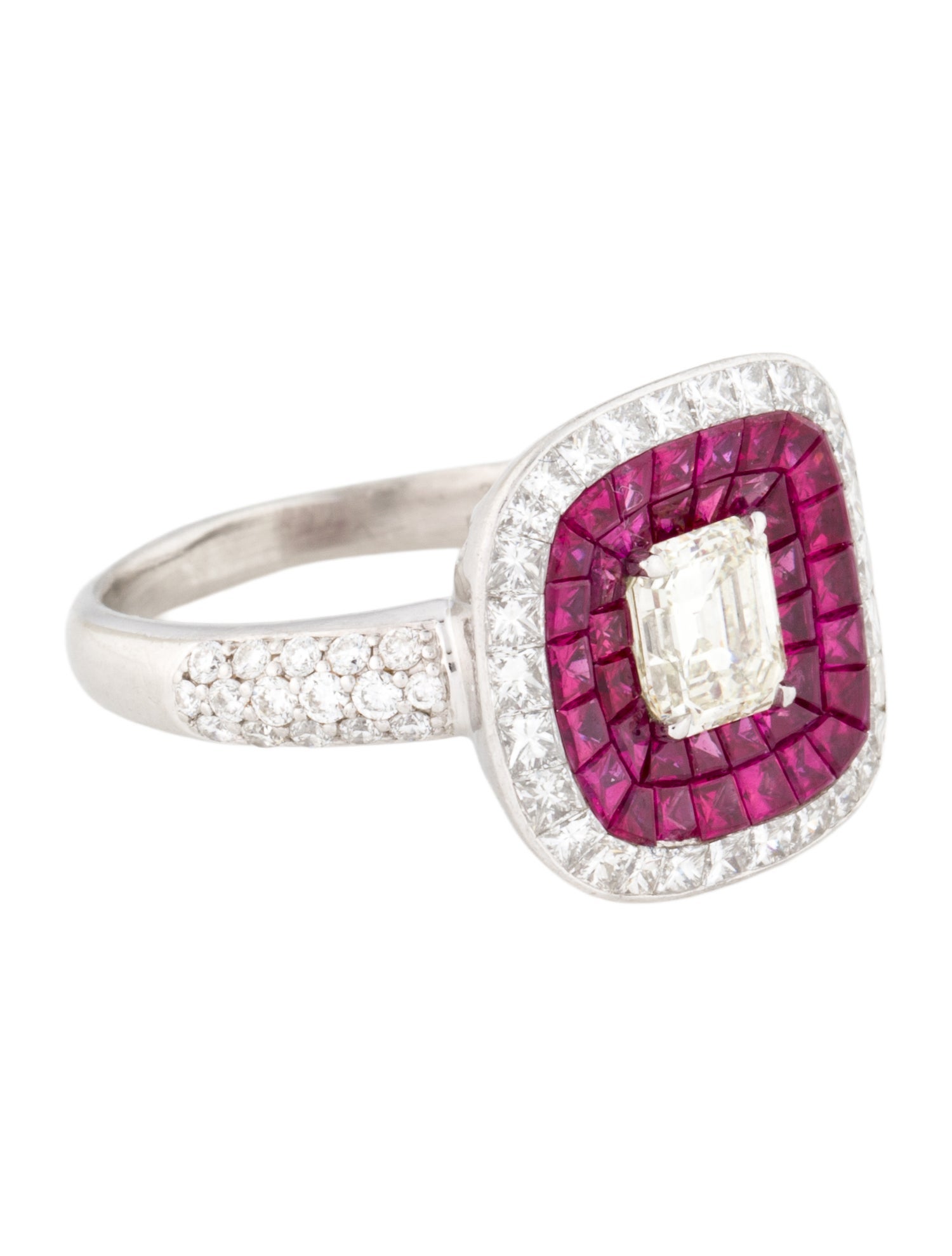 Ring Platinum Diamond & Ruby Cocktail Ring