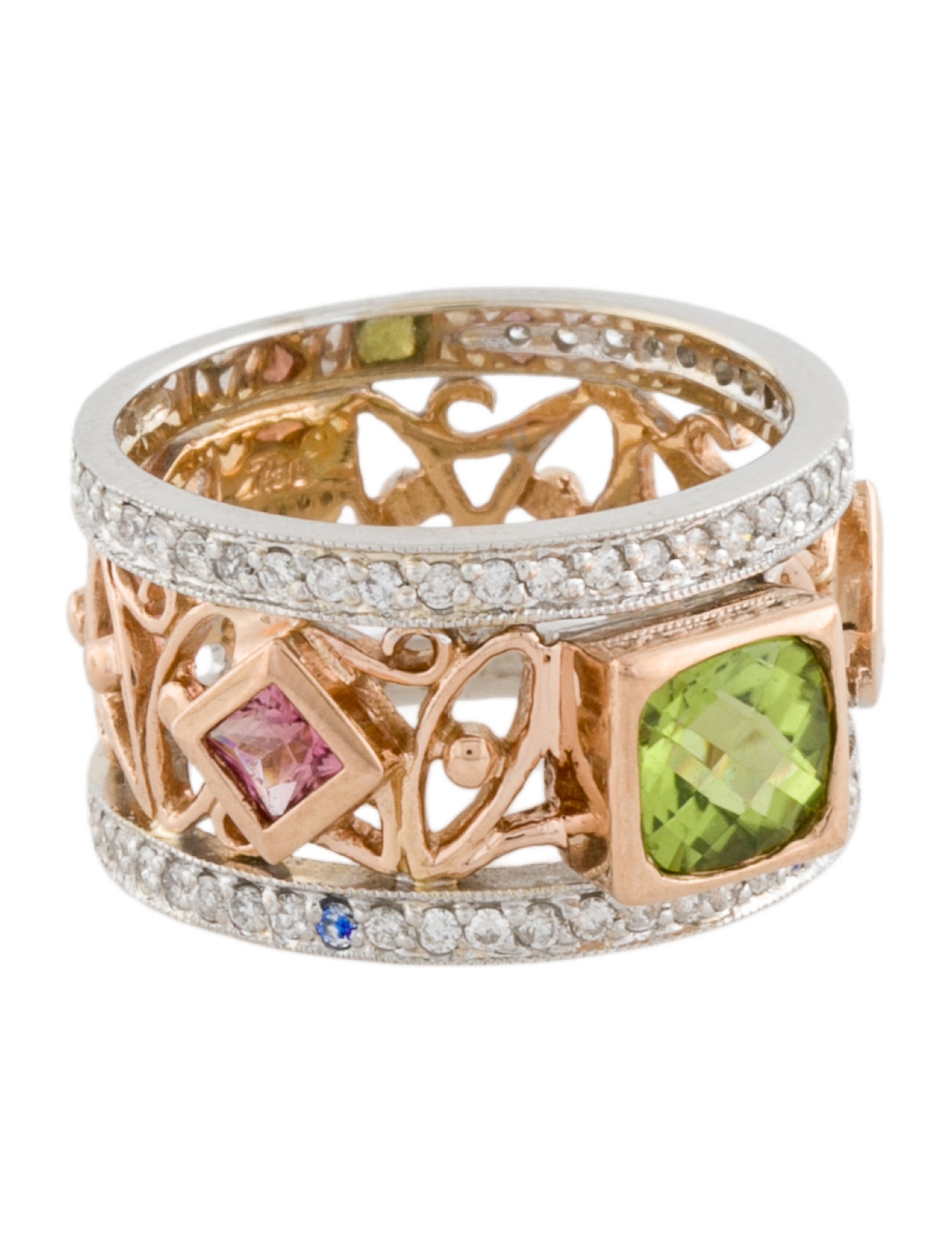 Ring 18K Peridot, Tourmaline & Diamond Band Ring